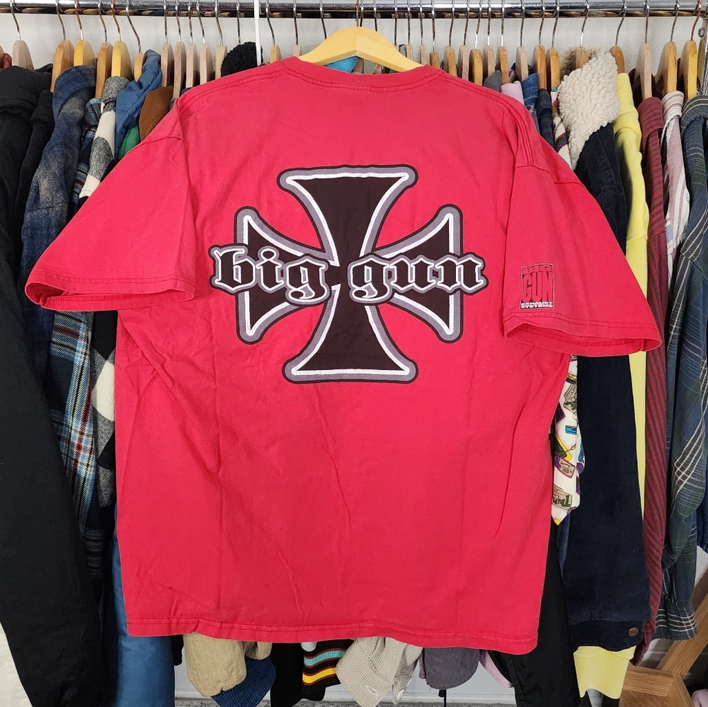 Vintage Y2k Big Gun Exhaust System Iron Cross Tshirt